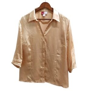 JM Collection Gold Satin V Neck Button Down Shirt Women's 18 Top / #1327